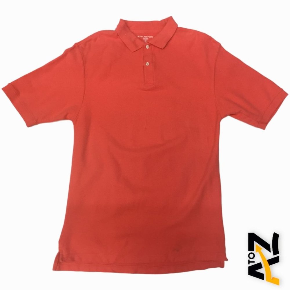 Men John Ashford Orange Short Sleeve Knit Polo 100% Cotton Size M Medium
